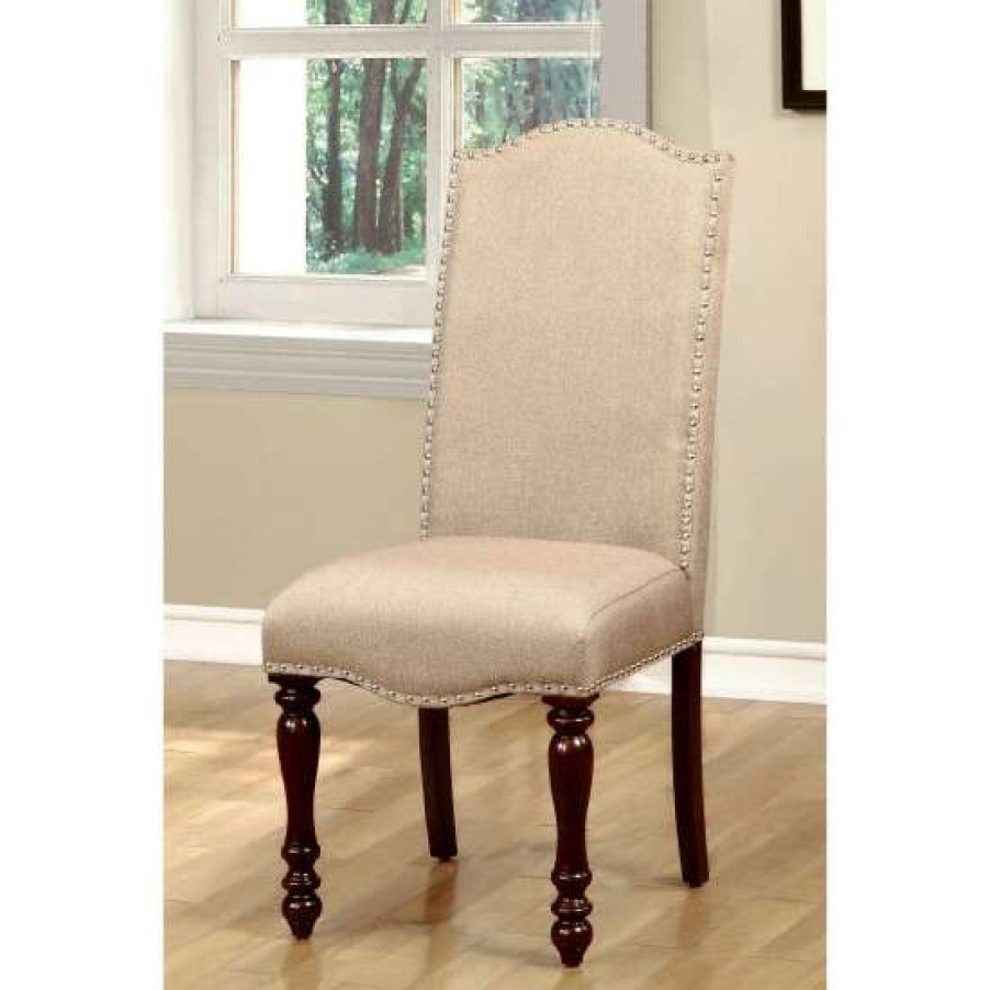 Furniture * | Brand New Simple Relax Set Of 2 Fabric Dining Chair In Antique Cherry And Beige