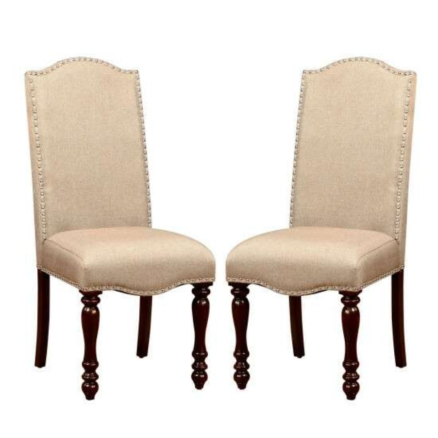 Furniture * | Brand New Simple Relax Set Of 2 Fabric Dining Chair In Antique Cherry And Beige