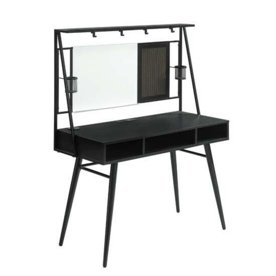 Furniture * | Top 10 Simple Relax Wood Writing Desk With Usb Ports In Black And Gunmetal