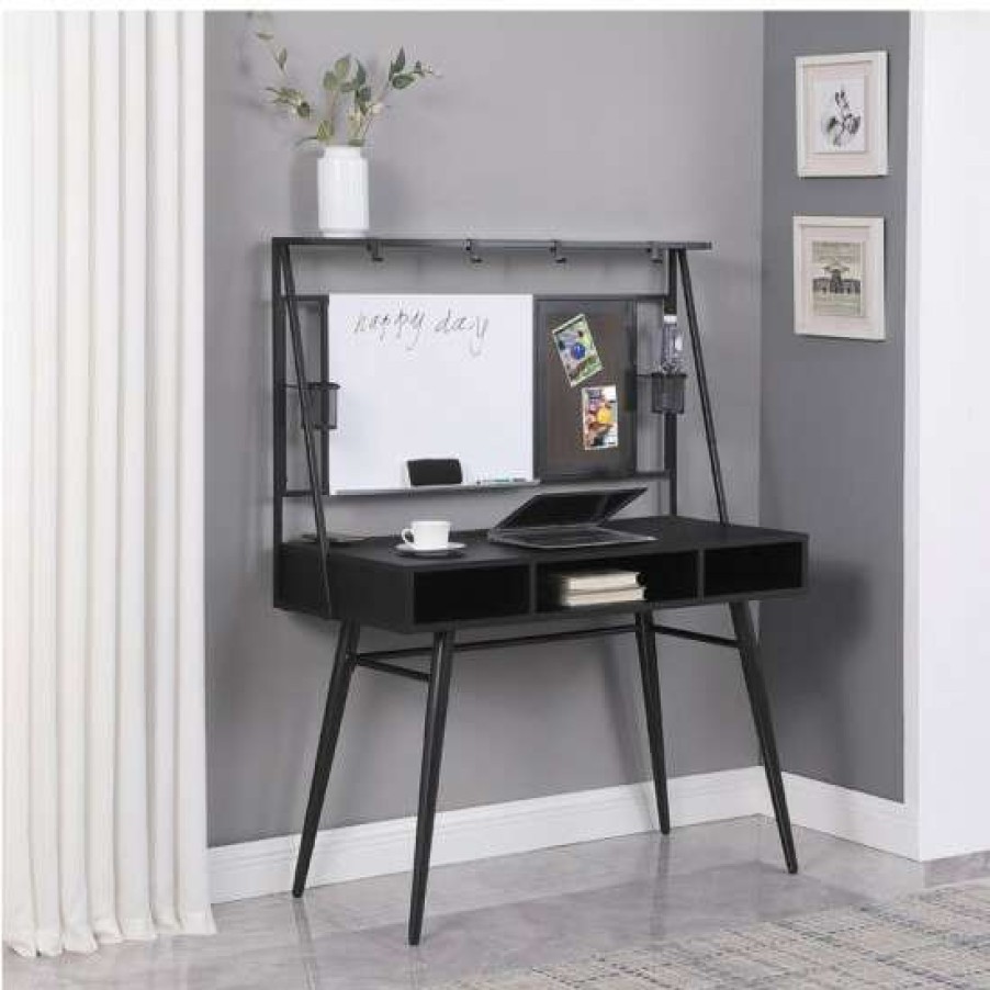 Furniture * | Top 10 Simple Relax Wood Writing Desk With Usb Ports In Black And Gunmetal