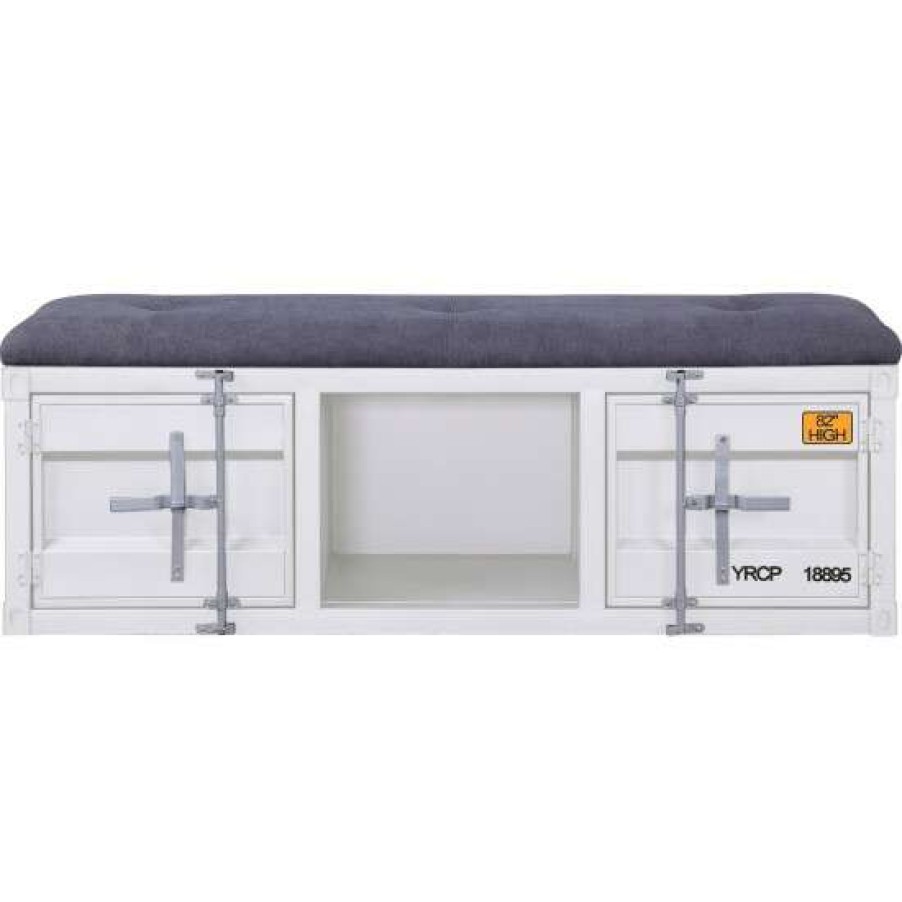 Furniture * | Promo Simple Relax Gray Upholstered Bench With Storage Gray And White