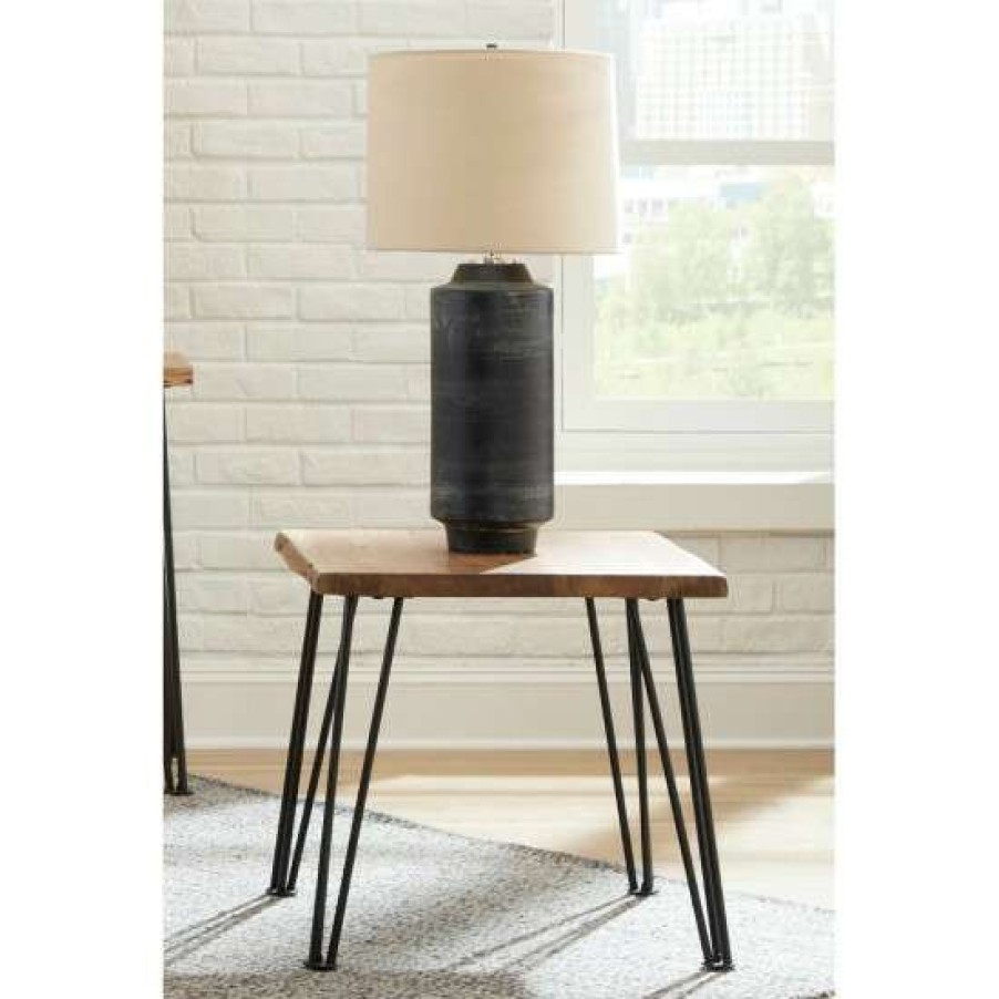 Furniture * | Coupon Simple Relax Square End Table With Metal Legs In Natural And Matte Black