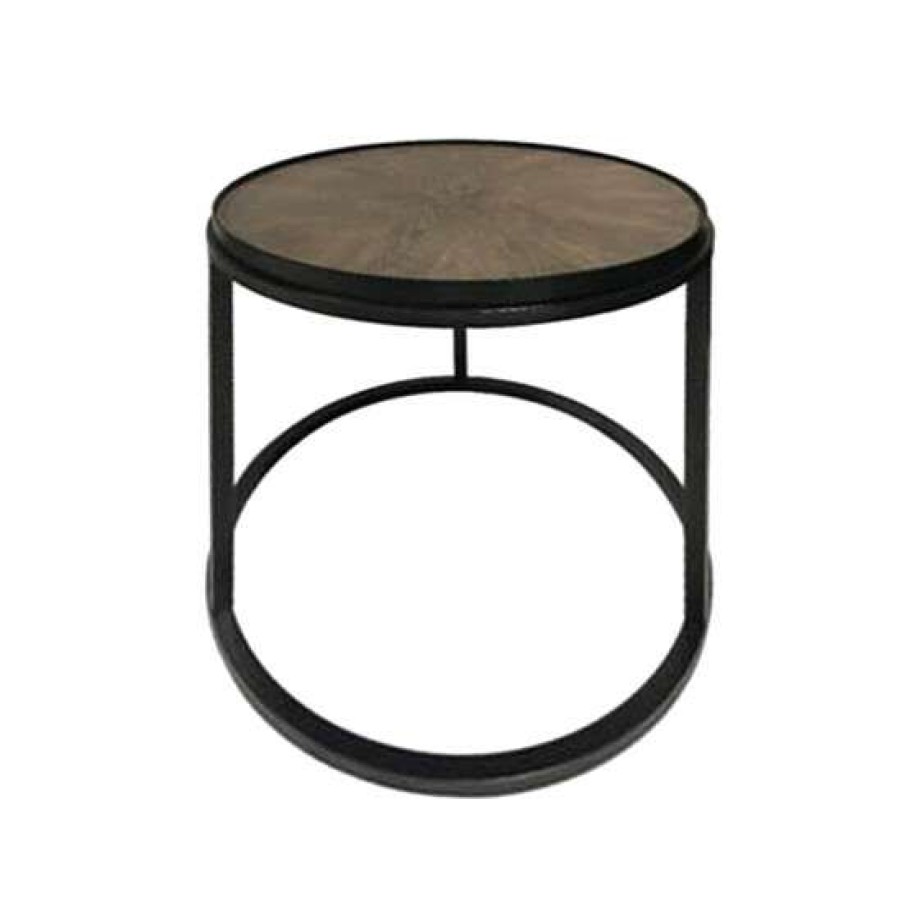 Furniture * | Cheap Simple Relax Round End Table In Weathered Elm And Gunmetal