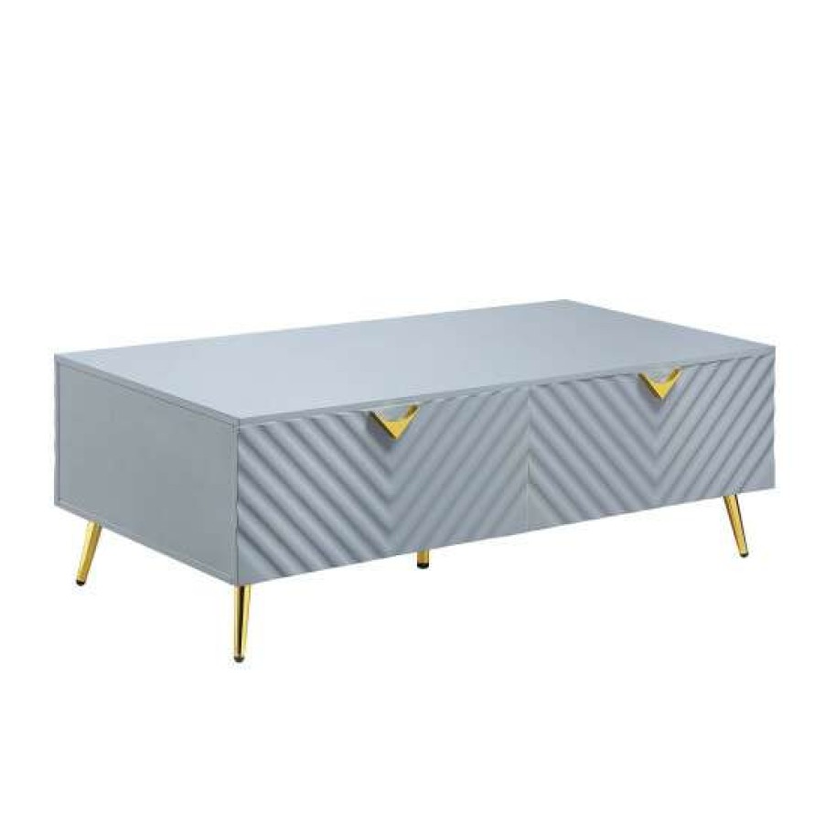 Furniture * | Cheapest Simple Relax 4 Drawers Wooden Coffee Table With Metal Legs White