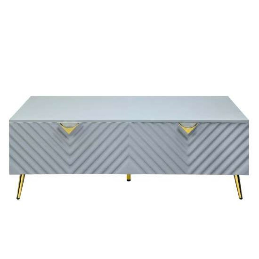 Furniture * | Cheapest Simple Relax 4 Drawers Wooden Coffee Table With Metal Legs White