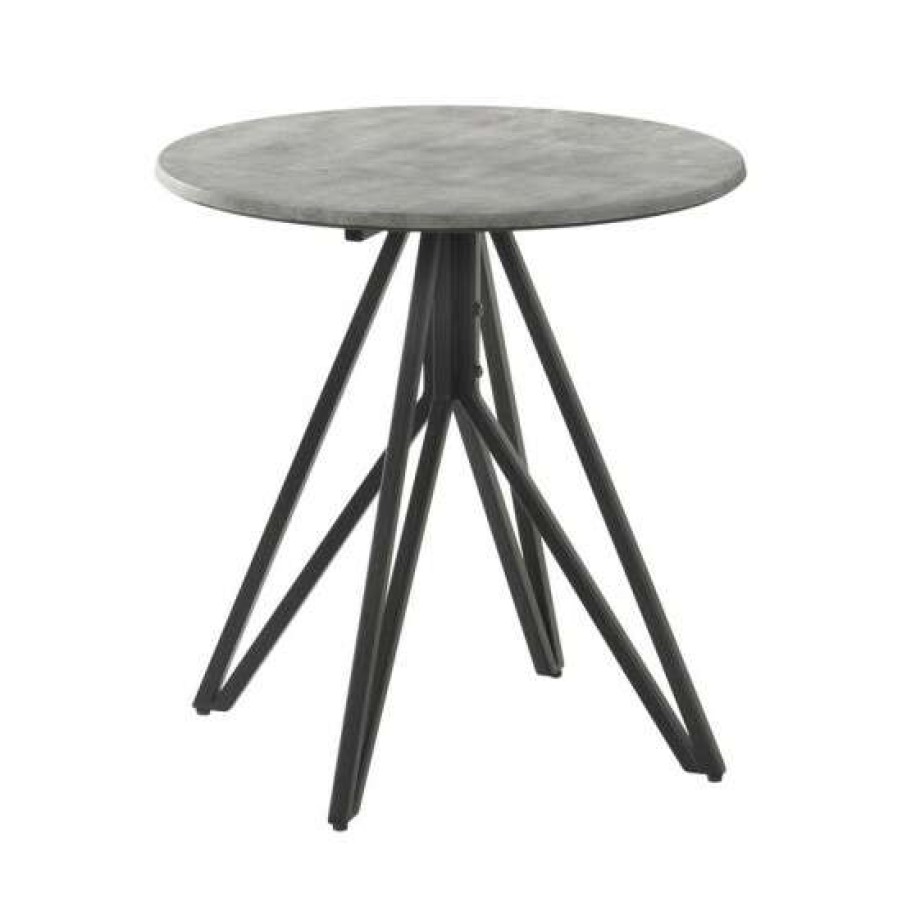 Furniture * | Best Sale Simple Relax Round Wood End Table With Metal Base In Gunmetal And Cement