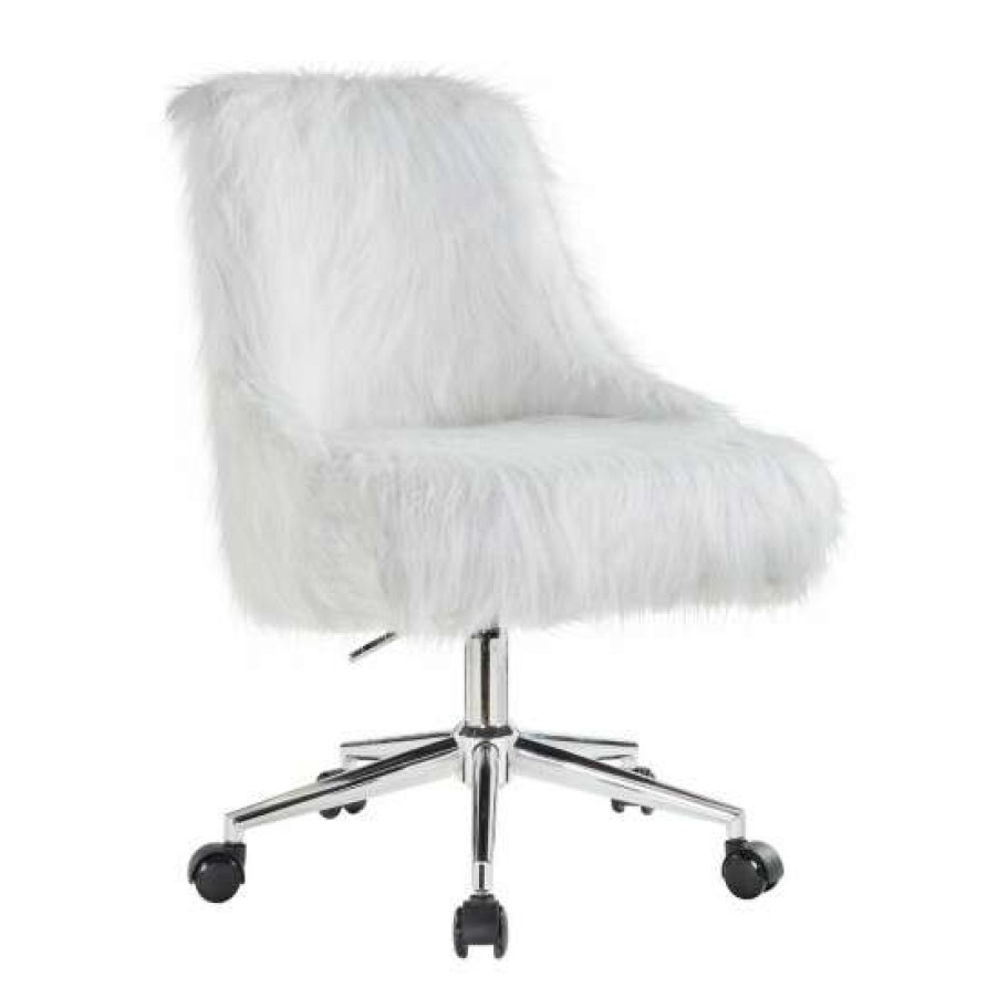 Furniture * | Hot Sale Simple Relax White Faux Fur Office Chair With Swivel Seat