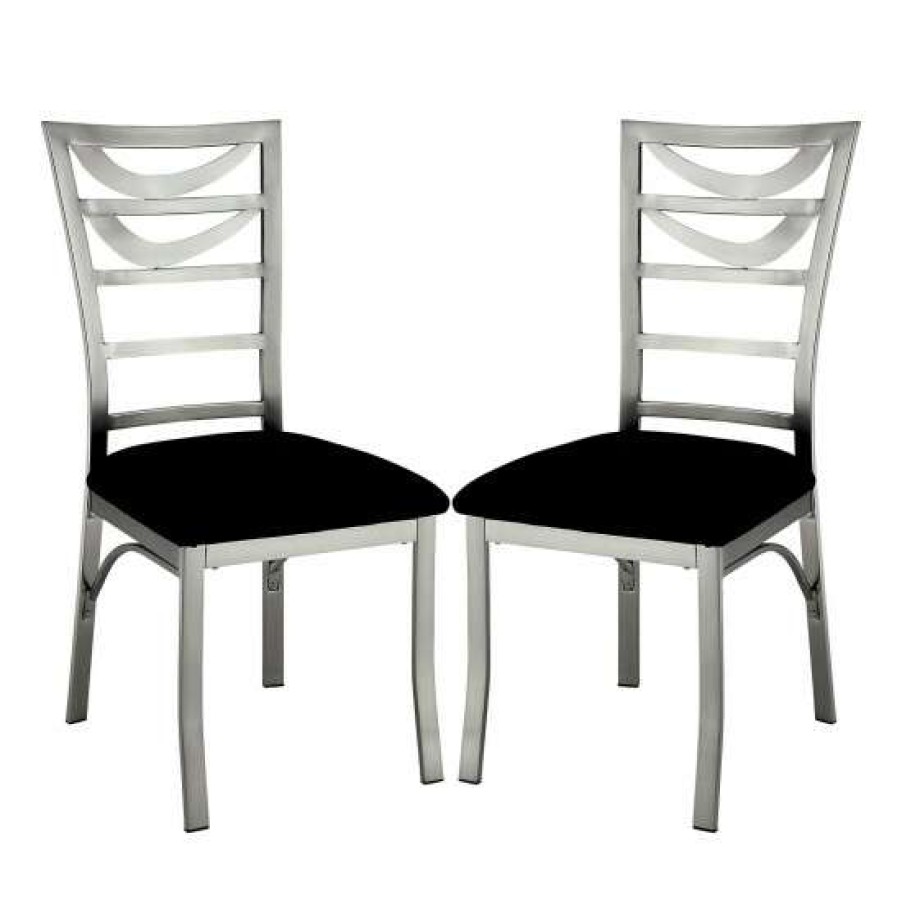 Furniture * | Discount Simple Relax Set Of 2 Microfiber And Metal Dining Chairs, Silver And Black