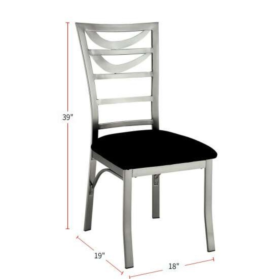 Furniture * | Discount Simple Relax Set Of 2 Microfiber And Metal Dining Chairs, Silver And Black