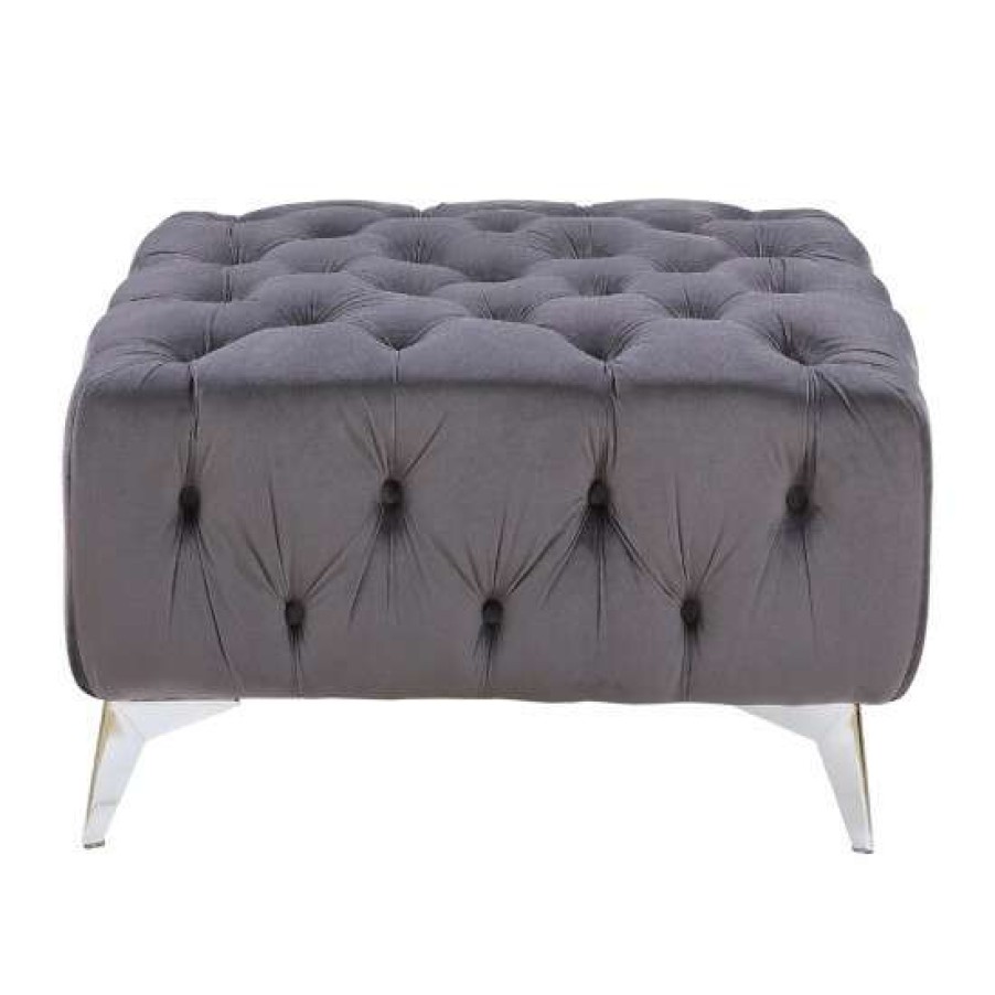 Furniture * | Best Pirce Simple Relax Velvet Upholstered Ottoman With Button Tufting In Dark Gray