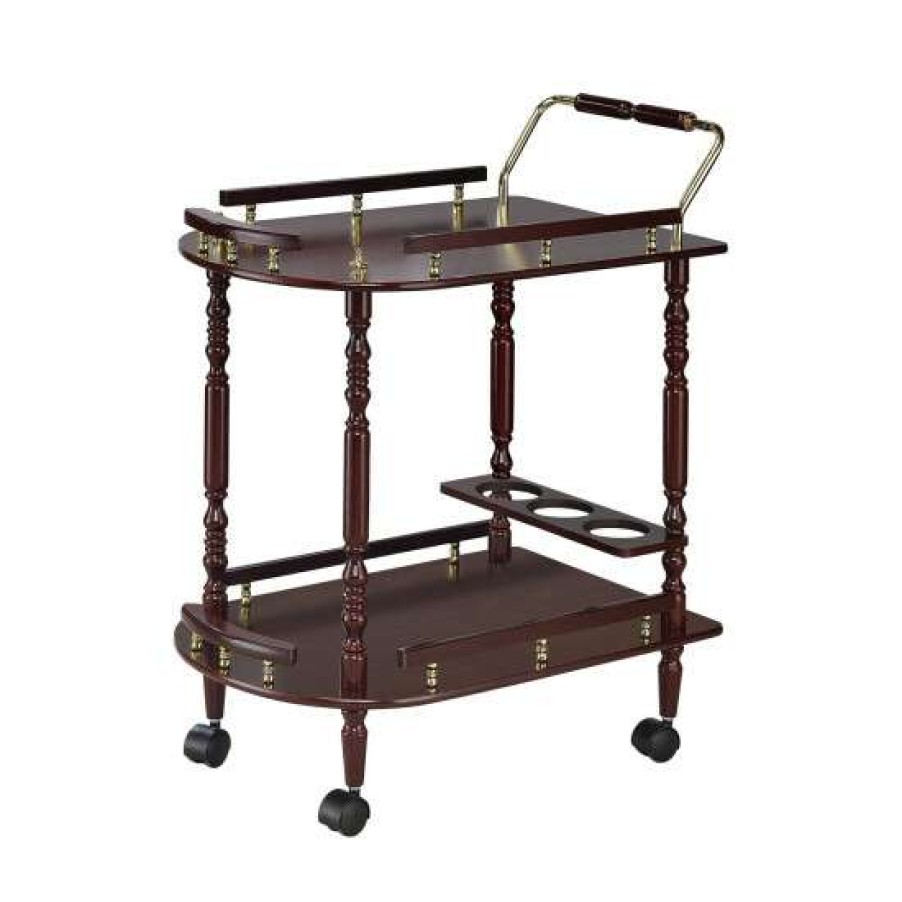 Kitchen & Dining * | Coupon Simple Relax 2-Tier Serving Cart With Casters In Merlot And Brass