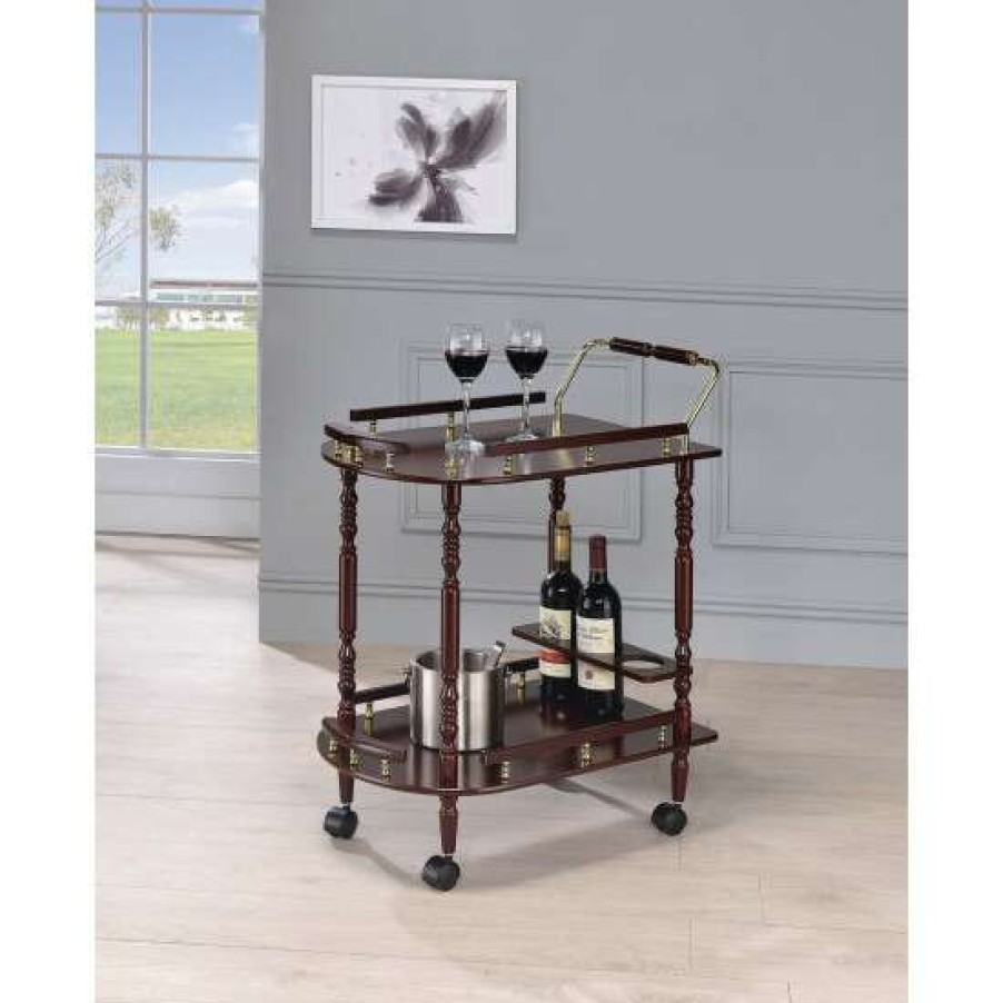 Kitchen & Dining * | Coupon Simple Relax 2-Tier Serving Cart With Casters In Merlot And Brass