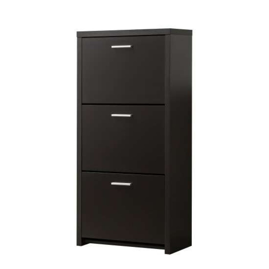 Furniture * | Best Deal Simple Relax 3 Drawers Tall Shoe Cabinet In Black