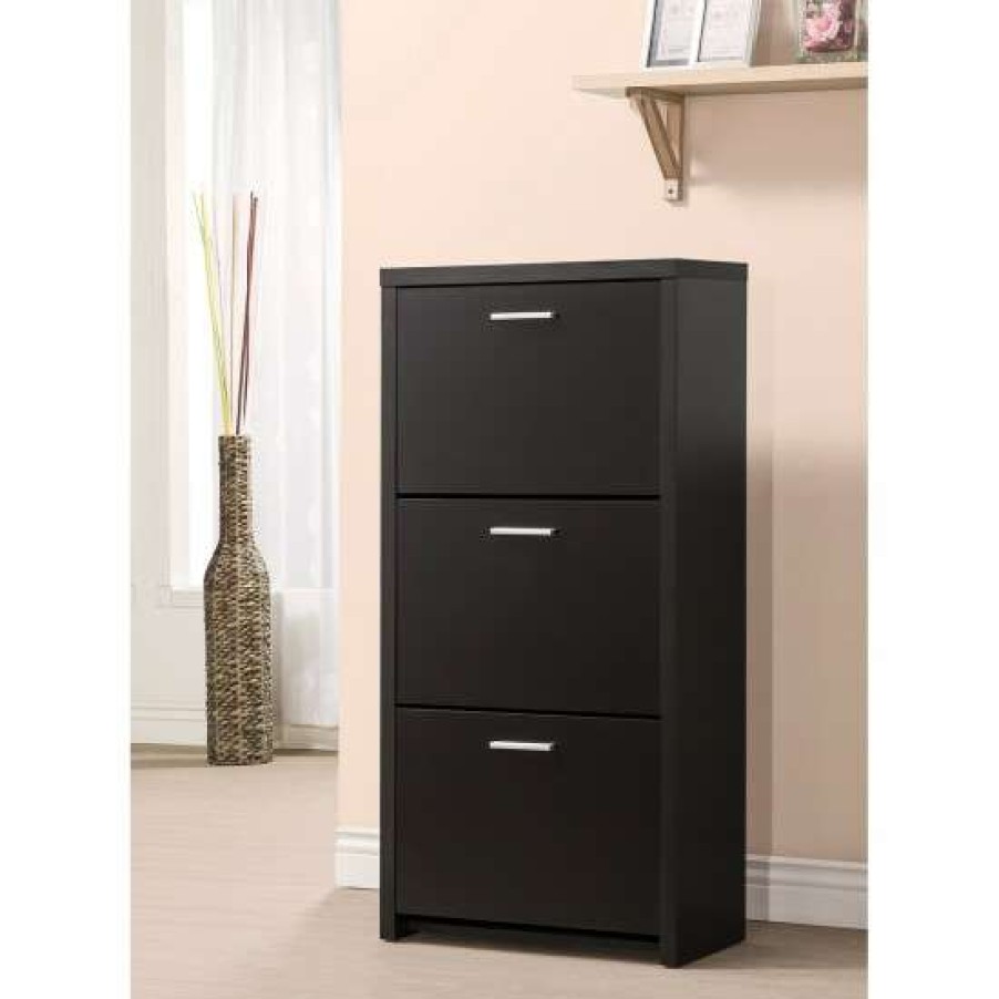 Furniture * | Best Deal Simple Relax 3 Drawers Tall Shoe Cabinet In Black