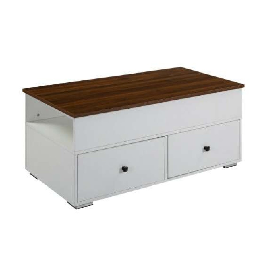 Furniture * | Best Deal Simple Relax 2 Drawers Coffee Table With Open Compartments In White And Walnut