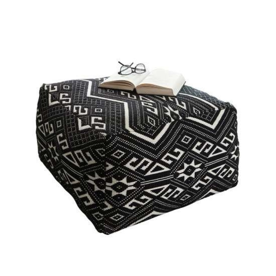 Furniture * | Best Pirce Simple Relax Woven Upholstery Floor Pouf In Black And White