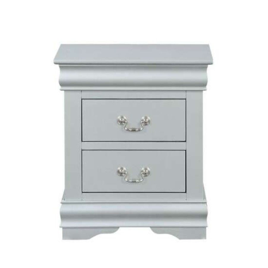 Furniture * | Buy Simple Relax 2 Drawers Wooden Nightstand In Platinum Finish