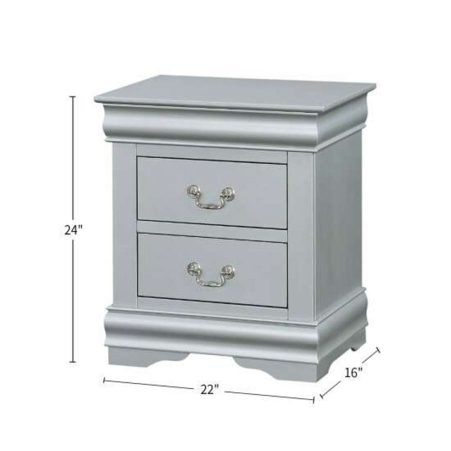 Furniture * | Buy Simple Relax 2 Drawers Wooden Nightstand In Platinum Finish