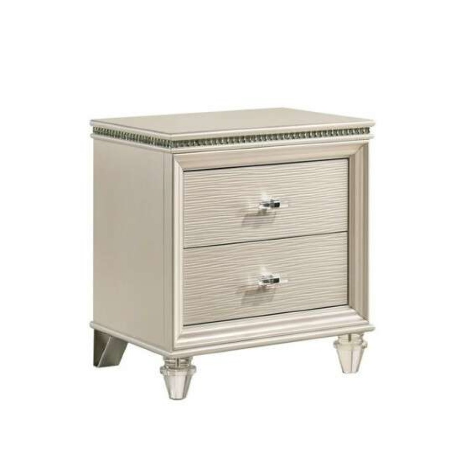 Furniture * | Discount Simple Relax Wooden Nightstand With 2 Drawers In Pearl White Finish