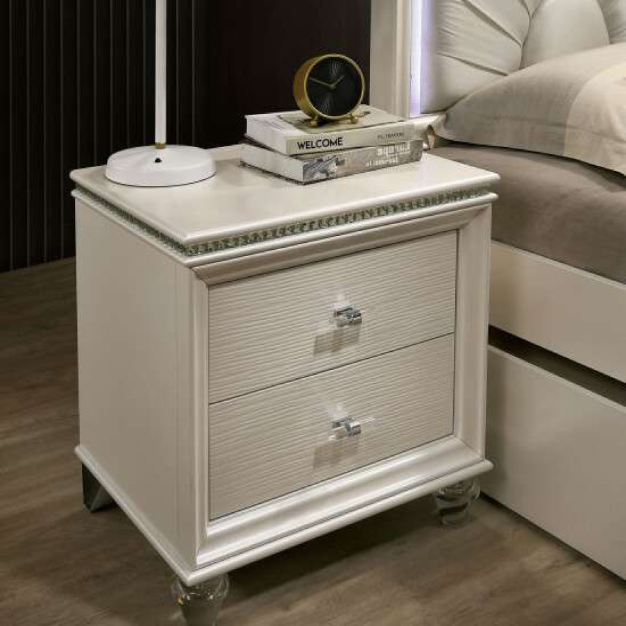 Furniture * | Discount Simple Relax Wooden Nightstand With 2 Drawers In Pearl White Finish