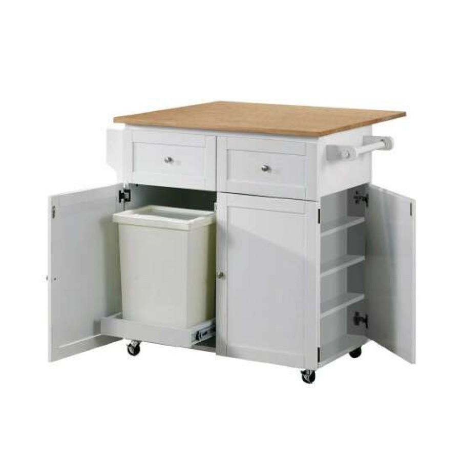 Kitchen & Dining * | Budget Simple Relax Kitchen Cart With 3-Door In Natural Brown And White