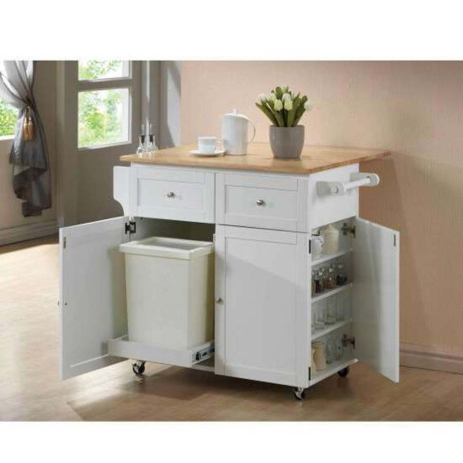 Kitchen & Dining * | Budget Simple Relax Kitchen Cart With 3-Door In Natural Brown And White