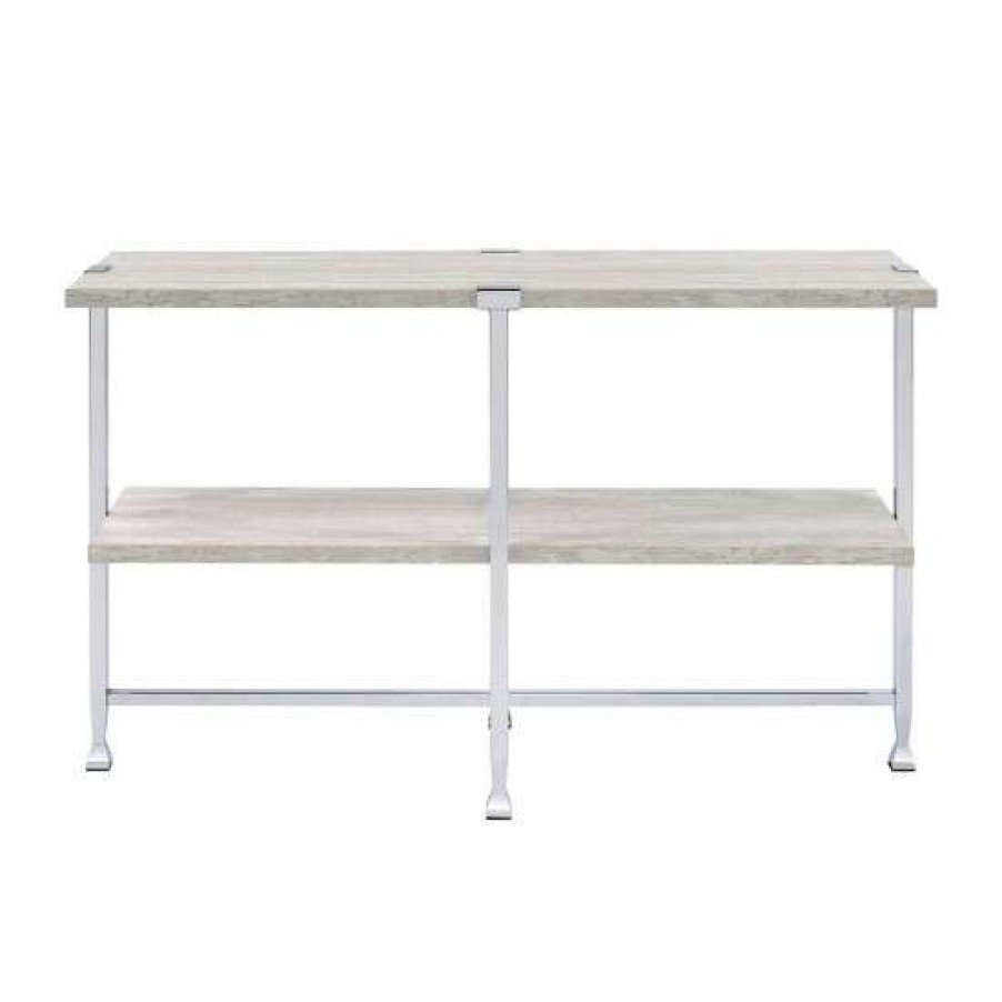 Furniture * | Cheap Simple Relax Wooden And Metal Sofa Table In White Oak And Chrome