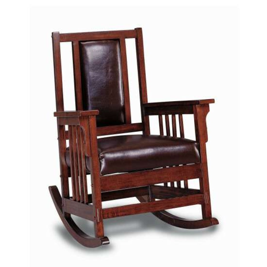 Furniture * | Hot Sale Simple Relax Leather Upholstered Rocking Chair In Tobacco And Dark Brown