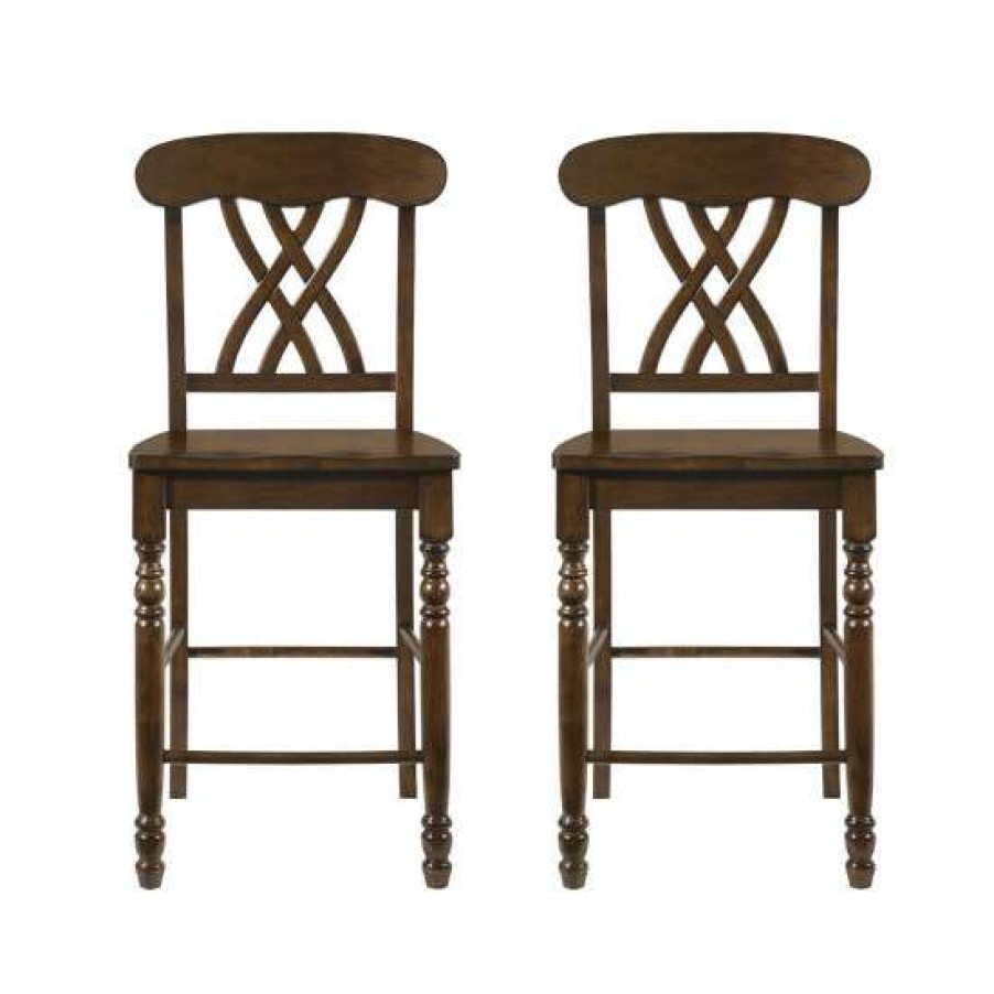 Furniture * | Flash Sale Simple Relax Set Of 2 Counter Dining Chair In Walnut Finish