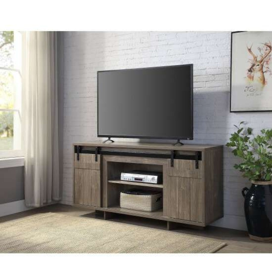 Furniture * | Best Pirce Simple Relax 2 Doors And 2 Open Compartments Tv Stand In Gray Washed