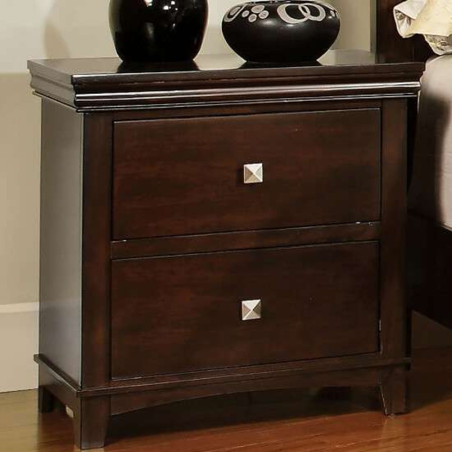 Furniture * | New Simple Relax Wood/Veneer 2-Drawer Nightstand With Nickel Finish Knobs