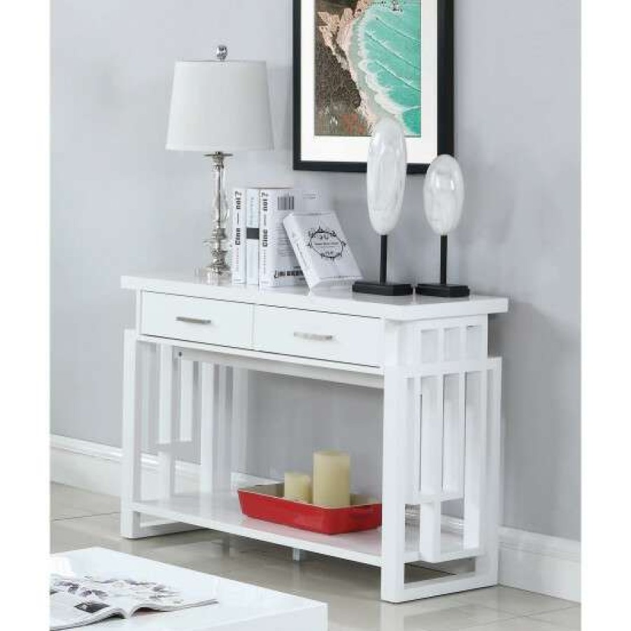 Furniture * | Top 10 Simple Relax Rectangular Sofa Table With 2 Drawers In White