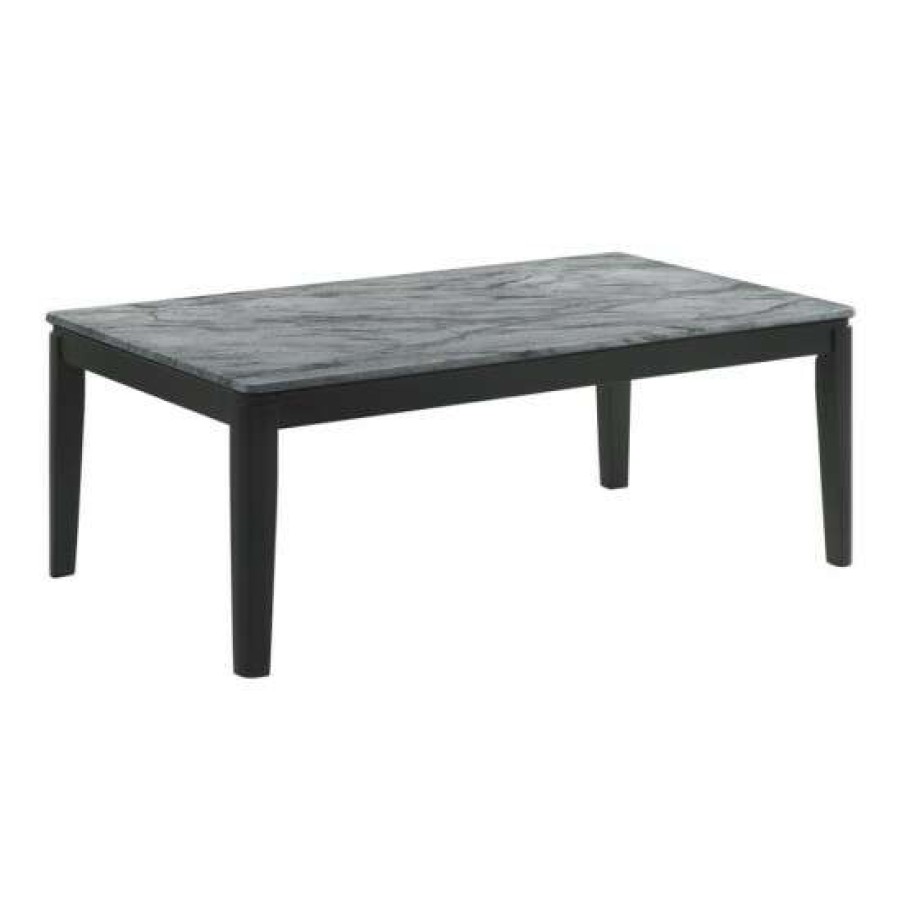 Furniture * | Best Deal Simple Relax Rectangular Faux Marble Coffee Table In Grey And Black Finish