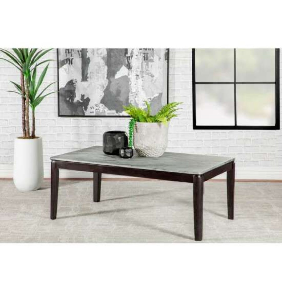 Furniture * | Best Deal Simple Relax Rectangular Faux Marble Coffee Table In Grey And Black Finish