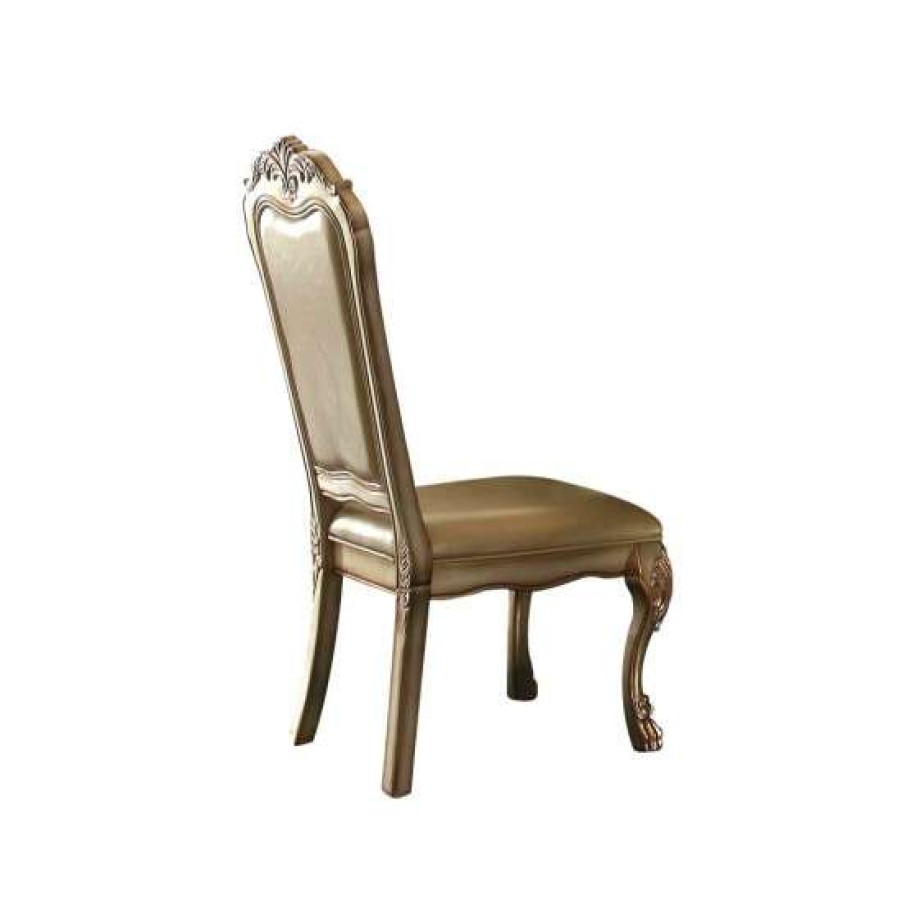 Furniture * | Budget Simple Relax Set Of 2 Leatherette Dining Chairs In Bone And Gold Patina