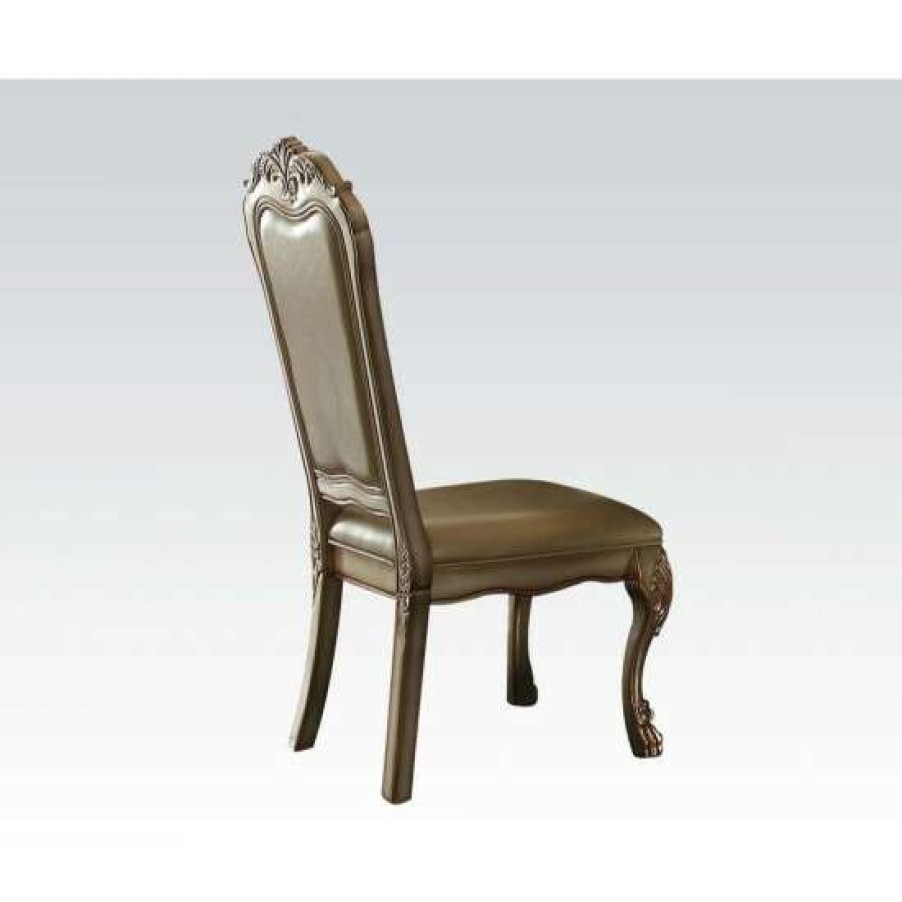 Furniture * | Budget Simple Relax Set Of 2 Leatherette Dining Chairs In Bone And Gold Patina