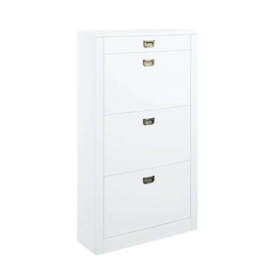 Home Improvement * | Best Deal Simple Relax Shoe Cabinet In White High Gloss Finish