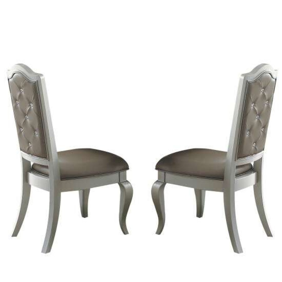 Furniture * | Wholesale Simple Relax Set Of 2 Pu Upholstered Side Chair In Champagne Finish