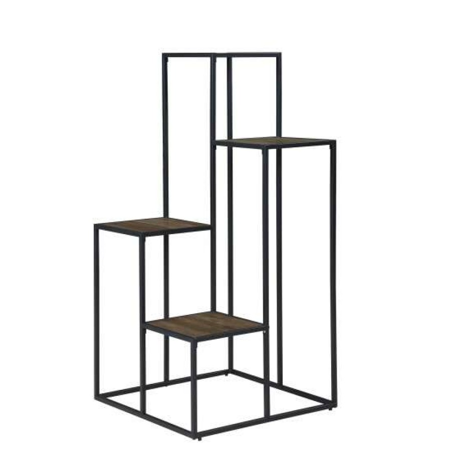 Furniture * | Top 10 Simple Relax 4-Tier Display Shelf In Black And Rustic Brown