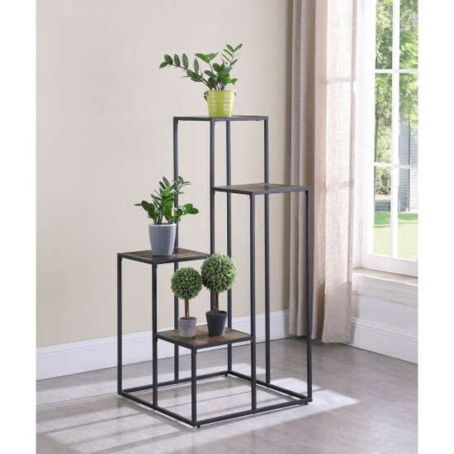 Furniture * | Top 10 Simple Relax 4-Tier Display Shelf In Black And Rustic Brown