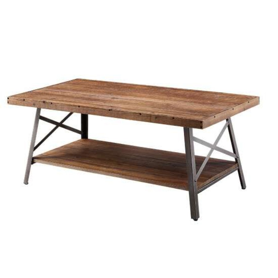 Furniture * | Best Sale Simple Relax Wood Coffee Table With A Shelf In Weathered Oak And Sandy Black