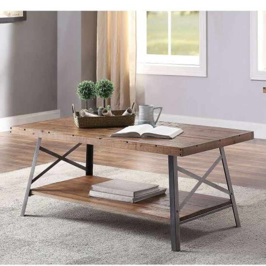 Furniture * | Best Sale Simple Relax Wood Coffee Table With A Shelf In Weathered Oak And Sandy Black