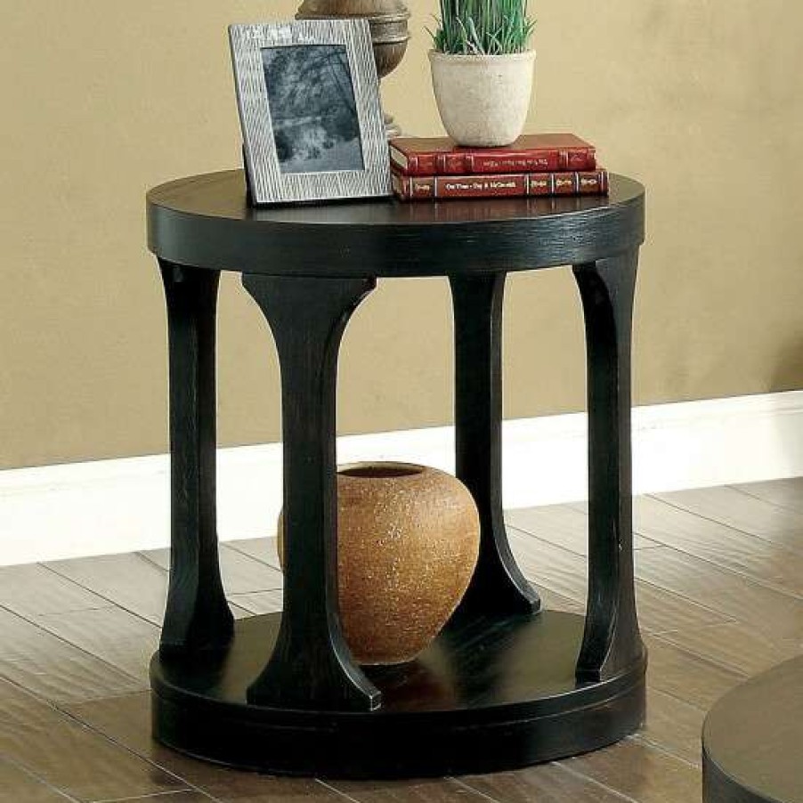 Furniture * | Best Pirce Simple Relax Wooden Round End Table With Open Shelf In Antique Black