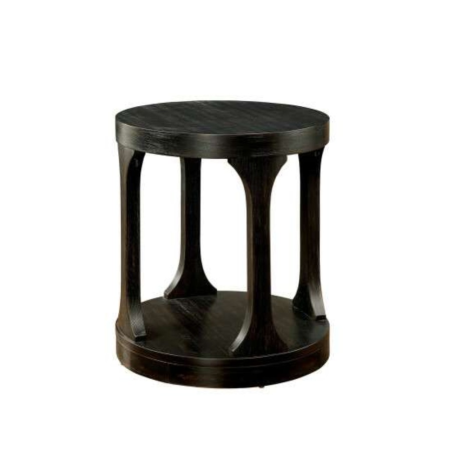 Furniture * | Best Pirce Simple Relax Wooden Round End Table With Open Shelf In Antique Black