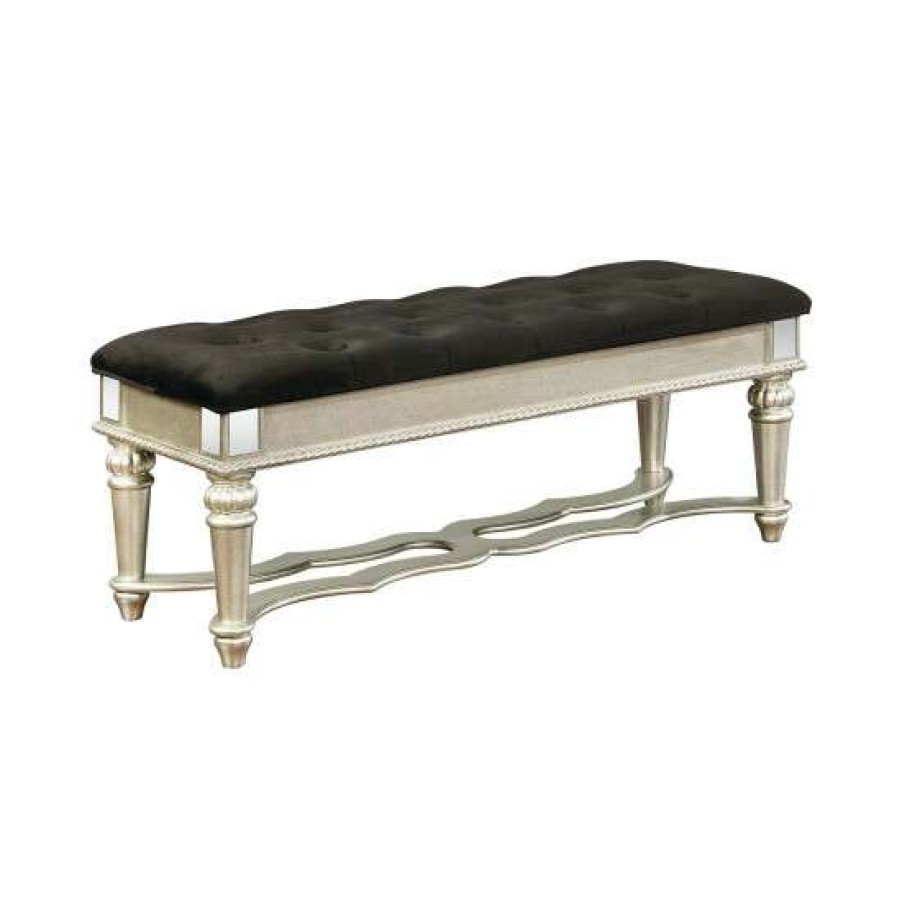 Furniture * | Wholesale Simple Relax Upholstered Bench In Metallic Platinum And Black