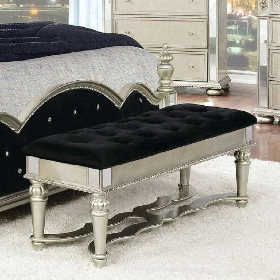 Furniture * | Wholesale Simple Relax Upholstered Bench In Metallic Platinum And Black