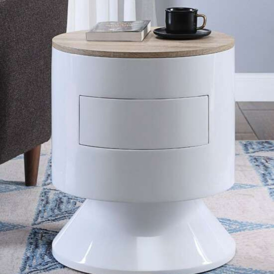 Furniture * | Flash Sale Simple Relax Wood Accent Table With A Drawer In White And Oak