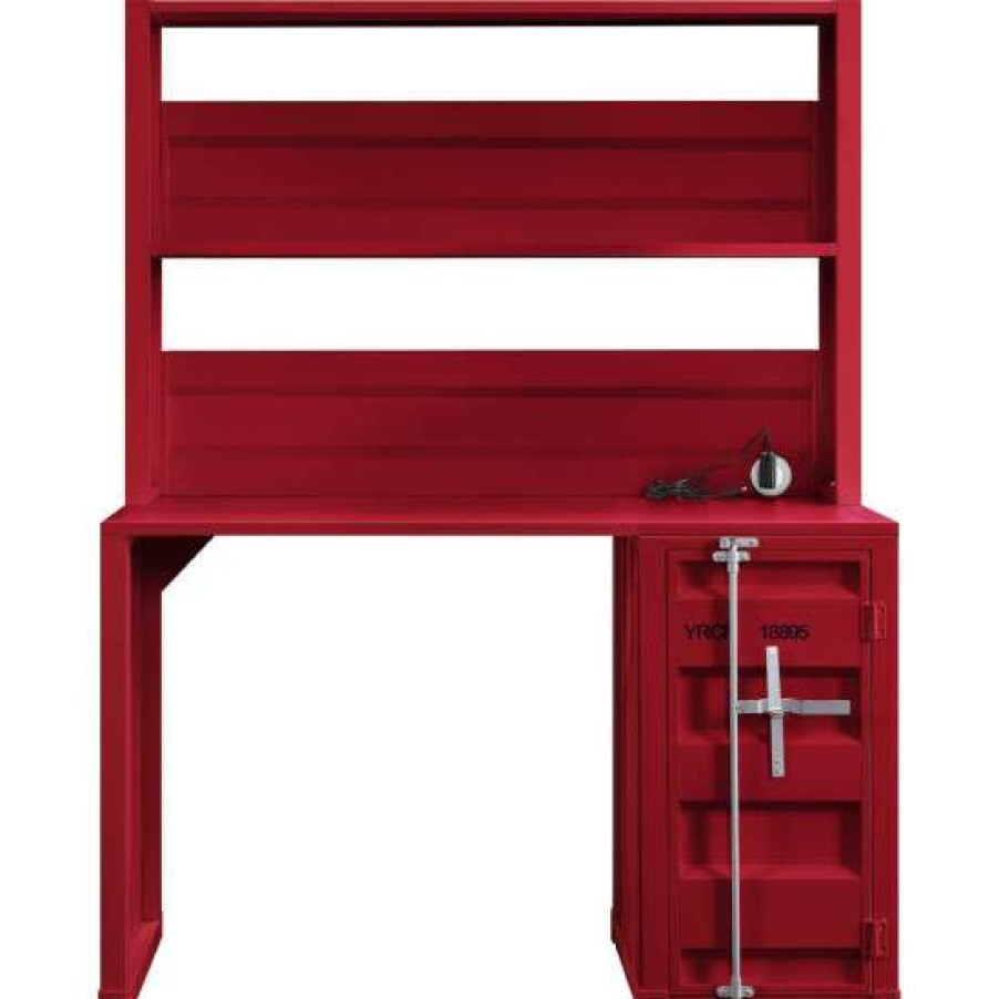 Furniture * | Best Sale Simple Relax Container Design Metal Writing Desk With Hutch In Red