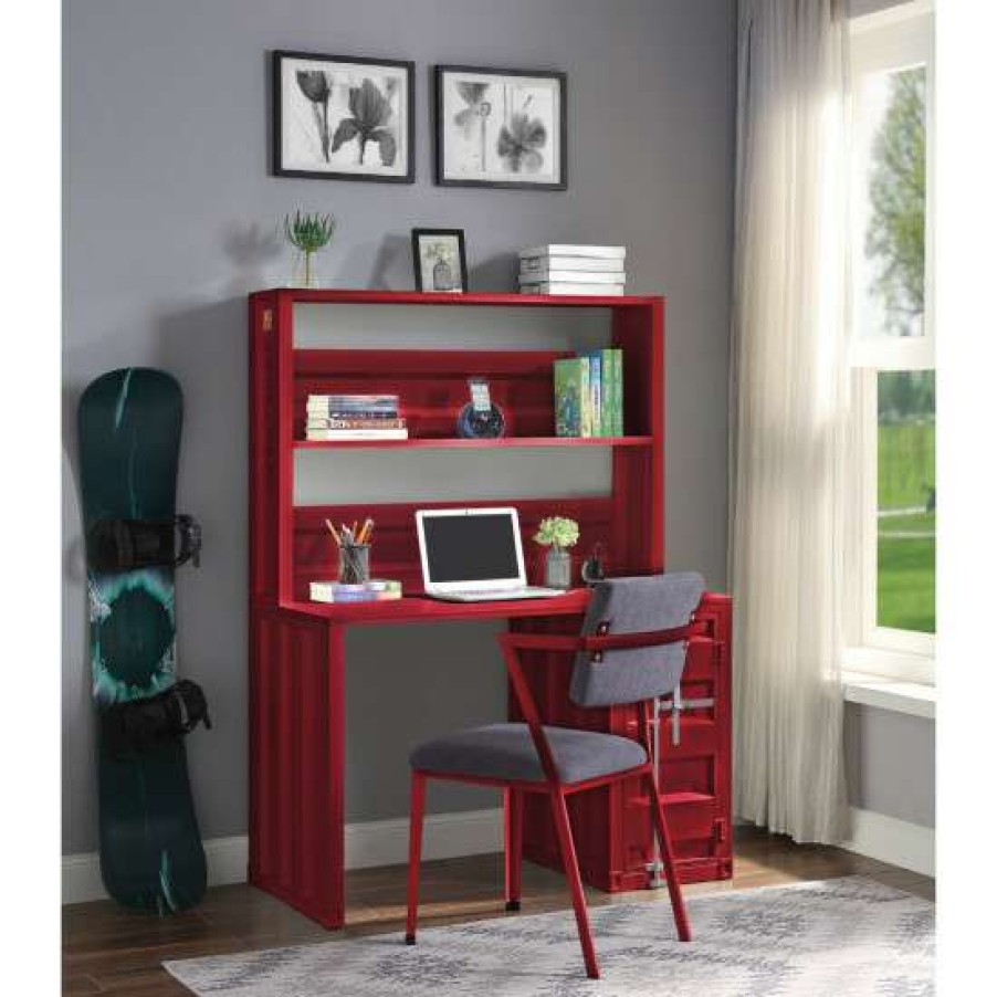 Furniture * | Best Sale Simple Relax Container Design Metal Writing Desk With Hutch In Red