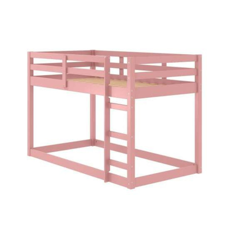 Furniture * | Top 10 Simple Relax Wood Twin Loft Bed In Pink Finish